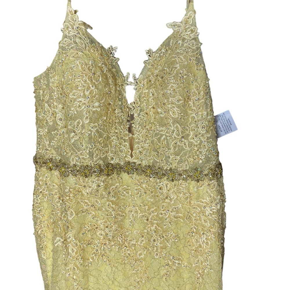 Mac Duggal 79341 Lace Embellished Trumpet Gown Lemon Yellow Size 16 NWOT - Picture 5 of 13